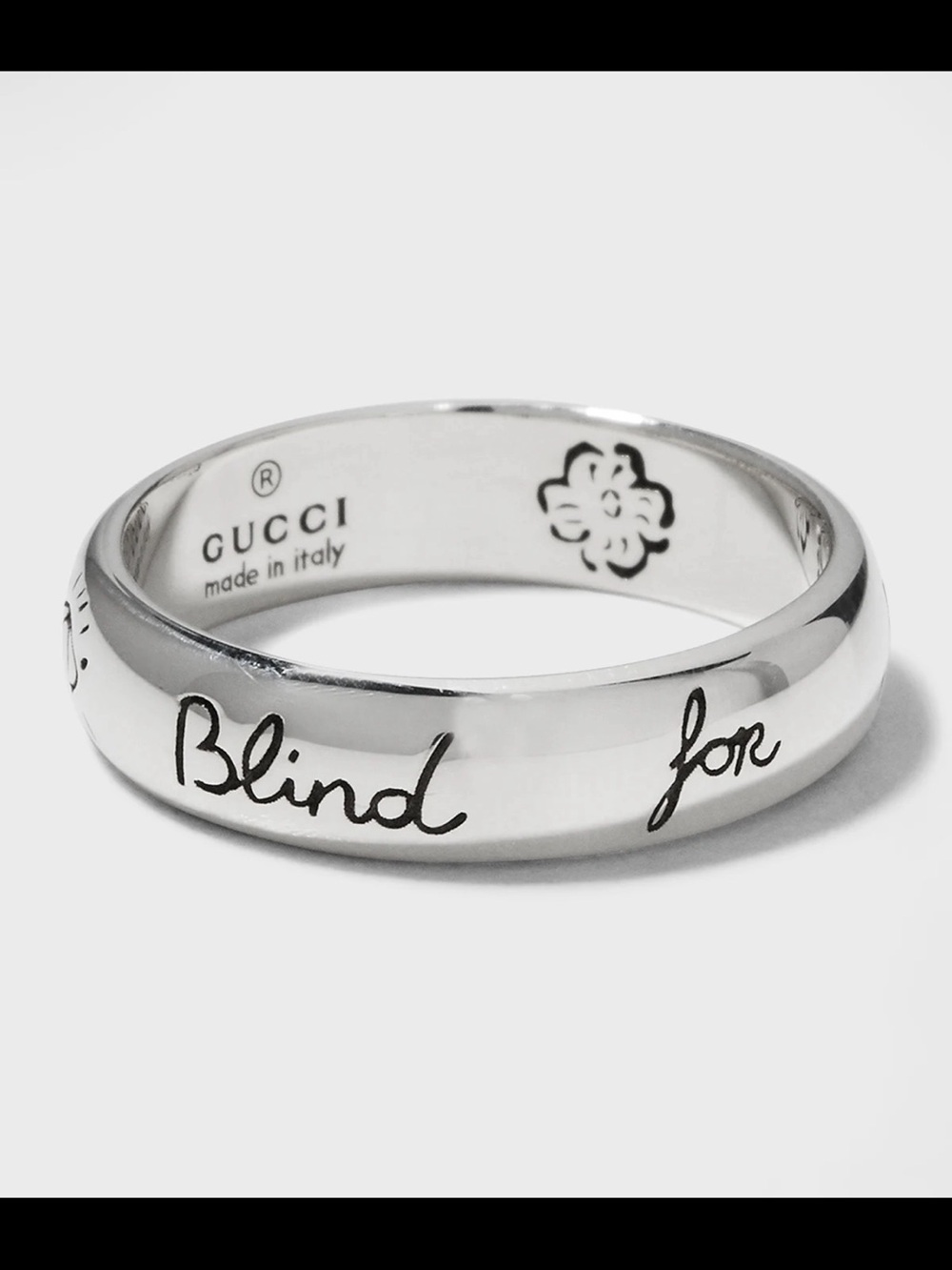 Gucci Silver 'Blind for Love' Engraved Band Ring
